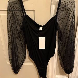 Black sheer sleeve bodysuit